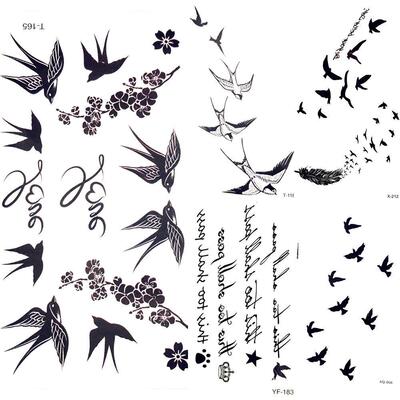 Cute Swallow Bird Feather Temporary Stickers Flower Branch