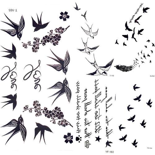 Cute Swallow Bird Feather Temporary Stickers Flower Branch