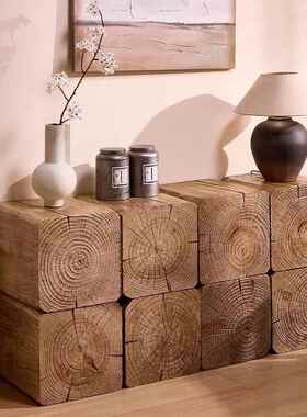 桩原木墩子树酒店合茶几实木边几民组宿桩底AL100379座木根雕摆件