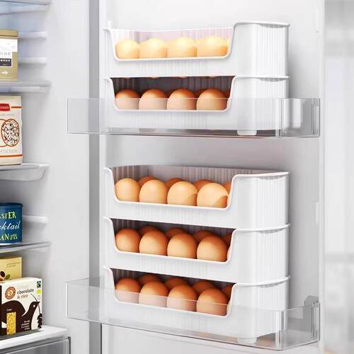 Egg storage box, refrigerator side door organizer, stackable