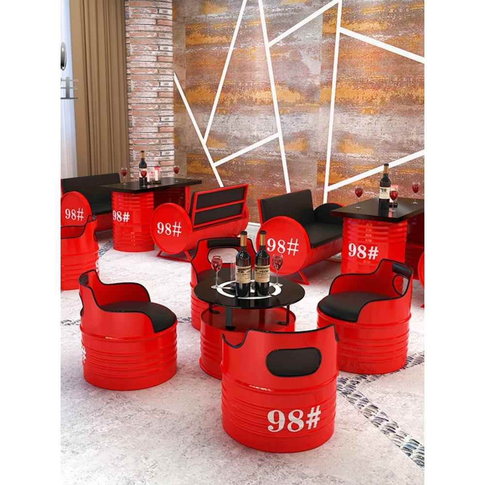 需定制工业风创意铁艺清吧铁艺酒吧餐厅卡座服装店油桶沙发接待洽