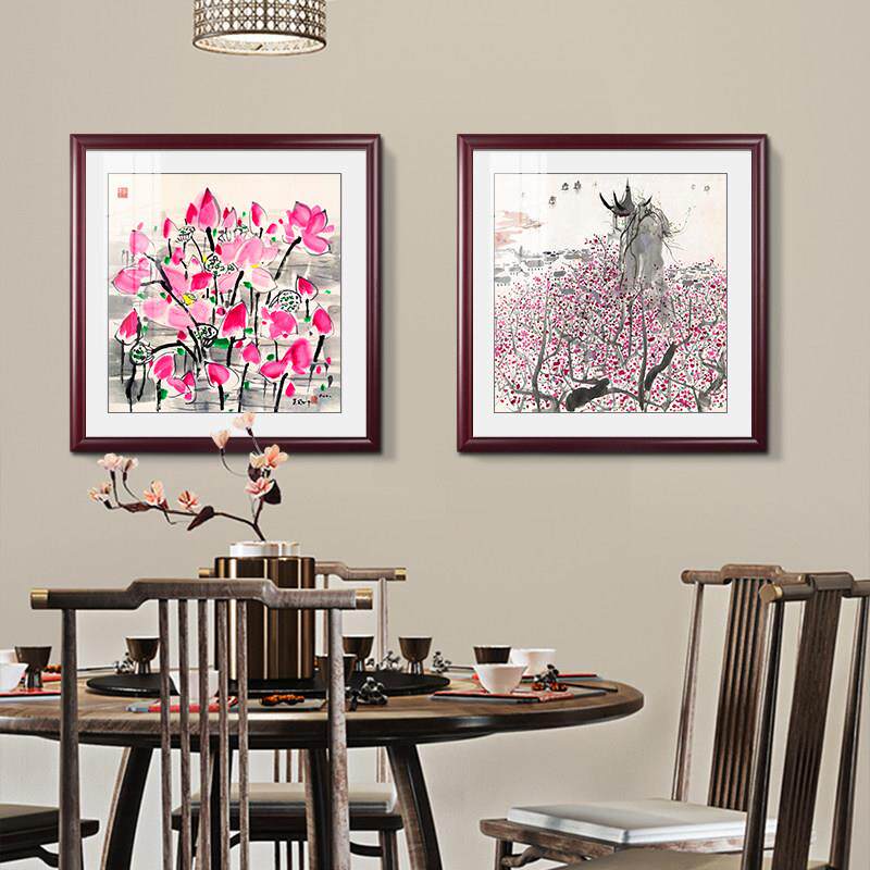 吴户冠乡挂中画新中式客厅装饰画吴冠中方入玄关画酒店大厅风景水