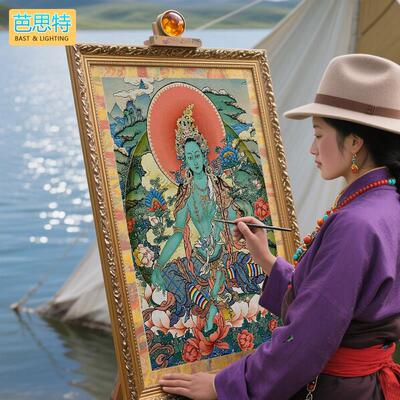 绿度母唐卡描金手绘diy西藏尼泊尔热贡填色上色涂色救难菩萨挂画