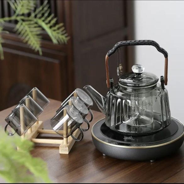 高XBD硼玻璃家用泡茶花壶大容量耐热茶壶烟灰色茶硅煮一体提梁蒸