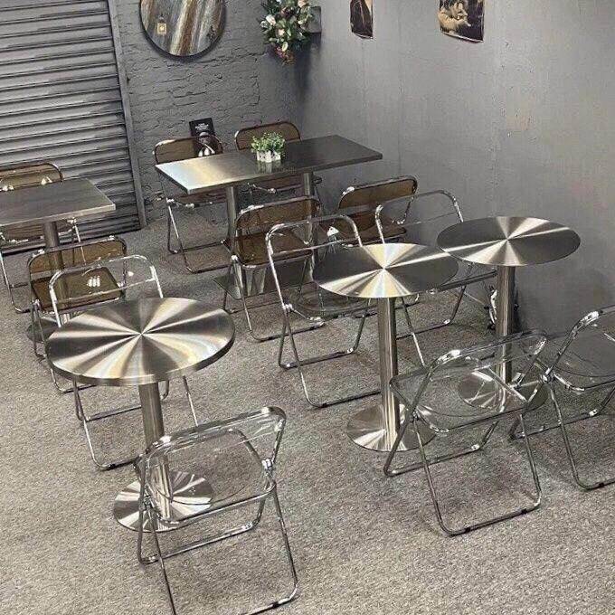 网红不锈钢桌子咖啡厅奶茶小吃店烧烤店餐饮店亚克力桌椅组合