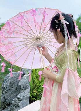 小号儿童花瓣流苏伞女舞蹈演出汉服道具装饰摄影伞旗袍汉服油纸伞