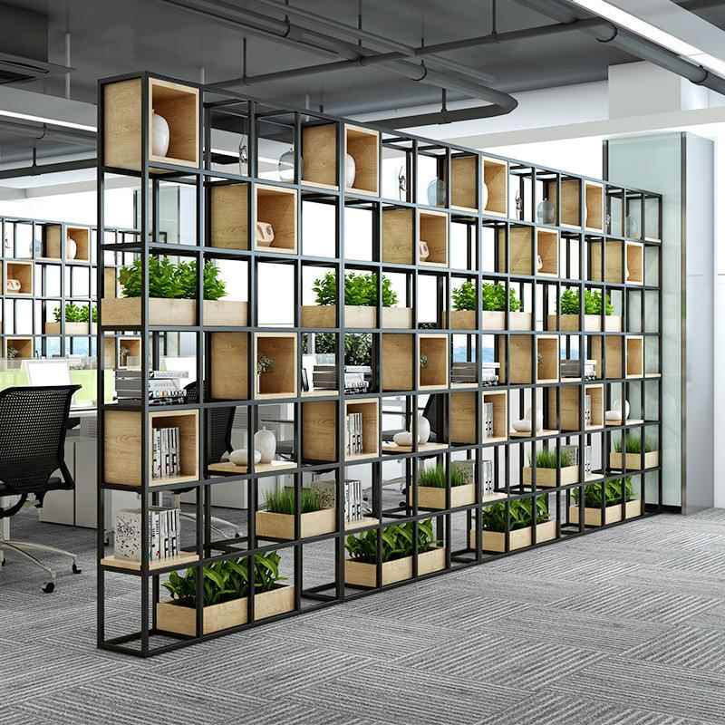 铁艺隔断置物架办公室实木书架子餐厅客厅收纳展示架柜金属书架