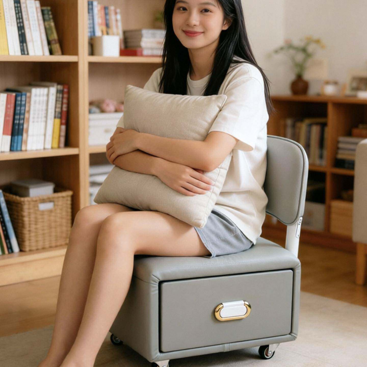 家用溜溜凳靠背万向轮小凳子带轮滑轮移动静音儿童学步换鞋矮凳