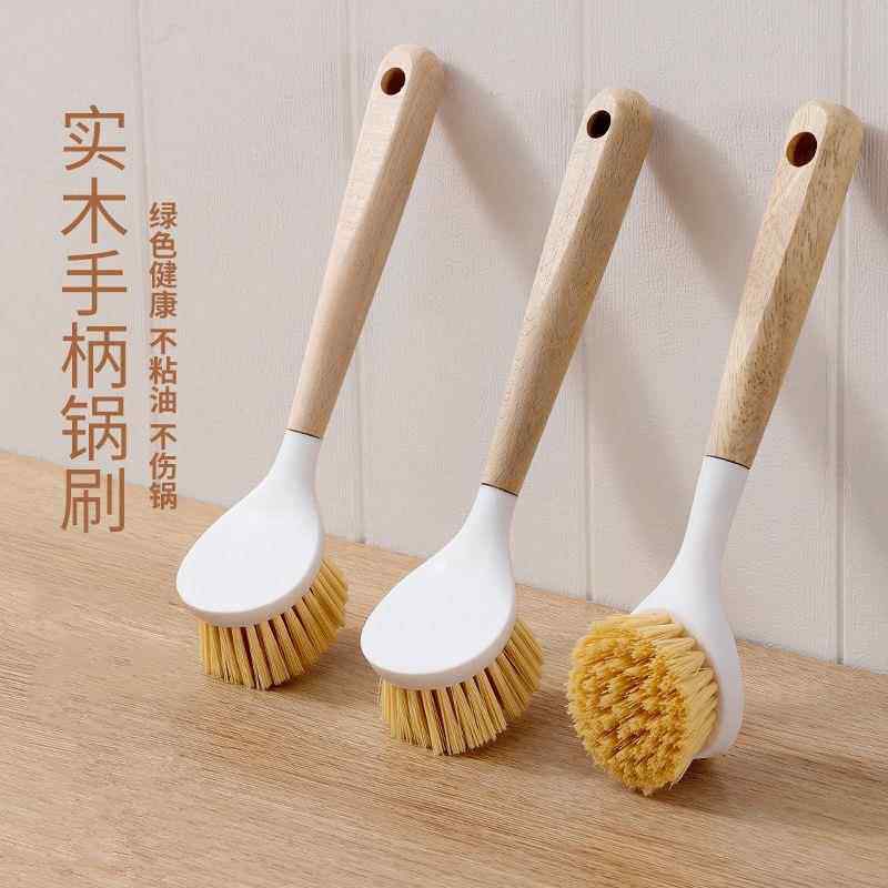 木柄洗锅刷多功能长柄清洗碗刷带柄家用不沾油洗锅木刷子