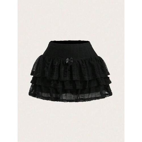 N 53328 Lace Trim A-line Tulle Skirt 蕾丝拼接蓬蓬半身裙