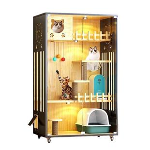 大号家用室内实木猫窝一体双层木质大型猫咪别墅全景阳台猫房子