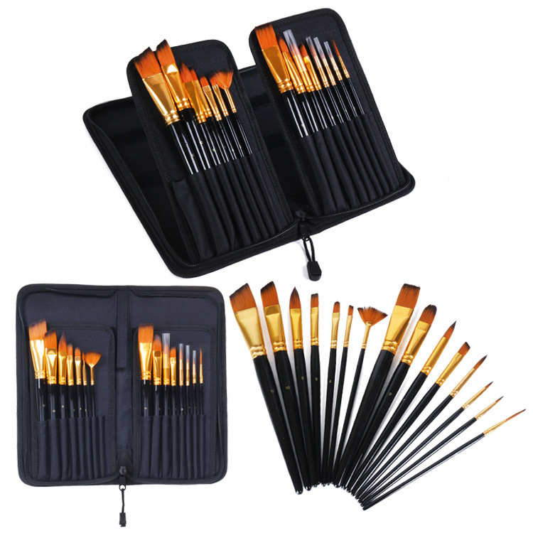 15支油画笔套装 美术绘画用品 水彩水粉帆布包油画笔套装