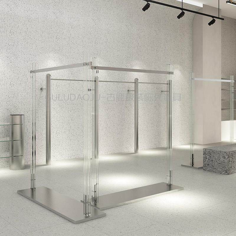 服装店压克力展示架陈列架落地式中岛架不锈钢衣架侧挂女装店货架
