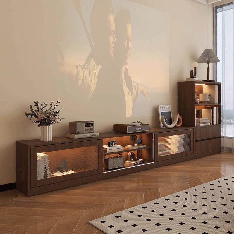 实木中古风电视柜茶几一体组合边柜客厅家用复古收纳储物柜子爆款