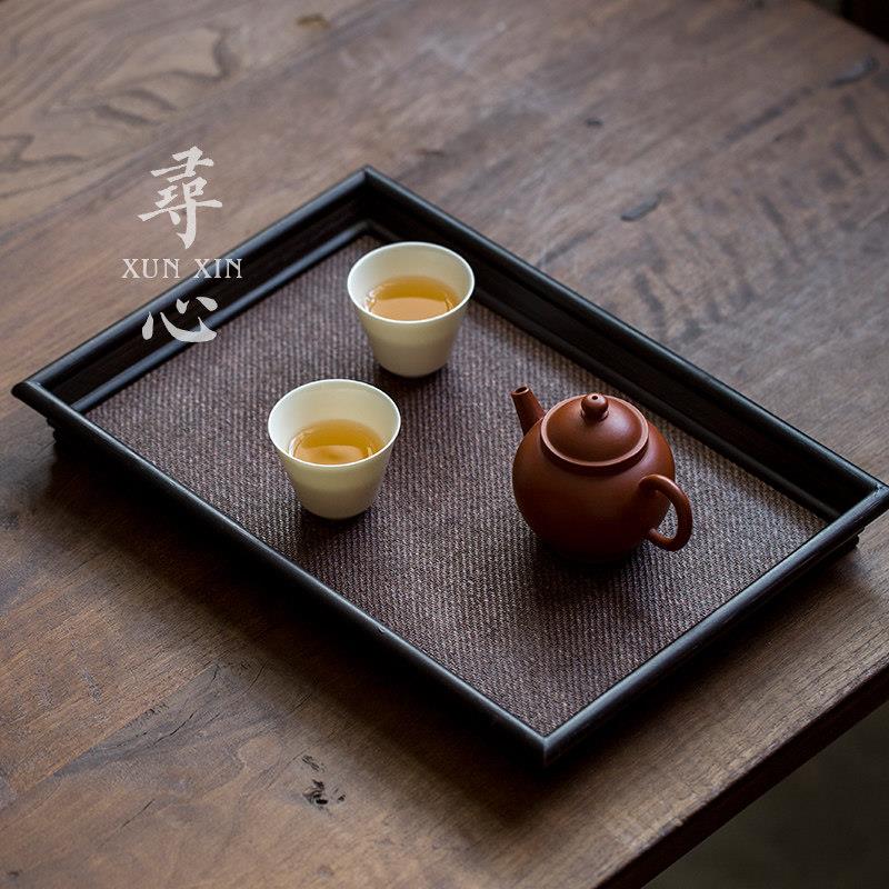 中式竹编席面干泡台茶盘茶托盘家用重竹藤编宋席长方形小茶桌收纳