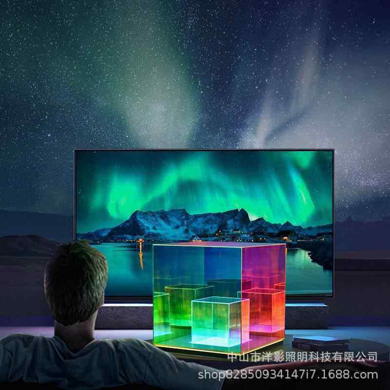 现mf01代创方魔方灯形客厅卧室桌意面装饰灯酒吧KT氛V幻彩围台灯