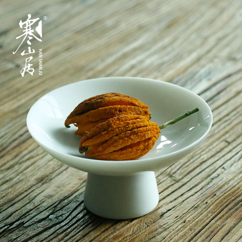 寒山居手工玉白瓷茶点盘陶瓷点心盘茶道配件摆件干果盘宋式水果盘