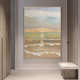纯手绘油画客厅现代装 饰画海景日出风景肌理画玄关竖版 挂画奶油风