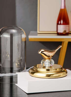 北欧轻奢玻璃罩动物摆件样板间酒店客厅创意酒柜玄关桌面装饰送礼
