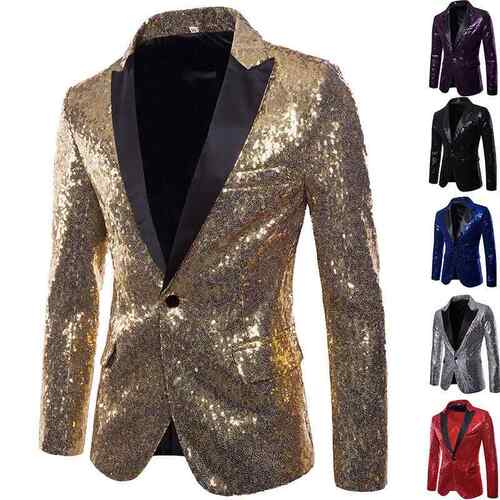 Performance dress, gold sequin, suit, suit, men's host,