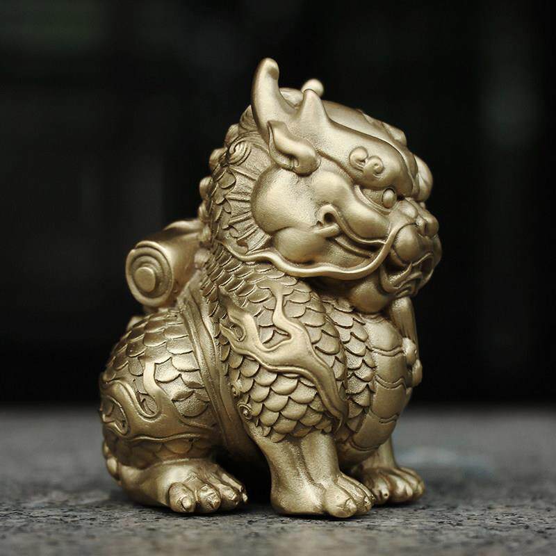 纯铜麒麟背书桌面小摆件书房文房镇纸创意文玩手把件茶宠男士礼品