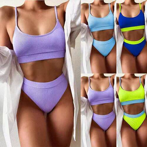 Merigo bikini swimsuit high waisted spliced split women's