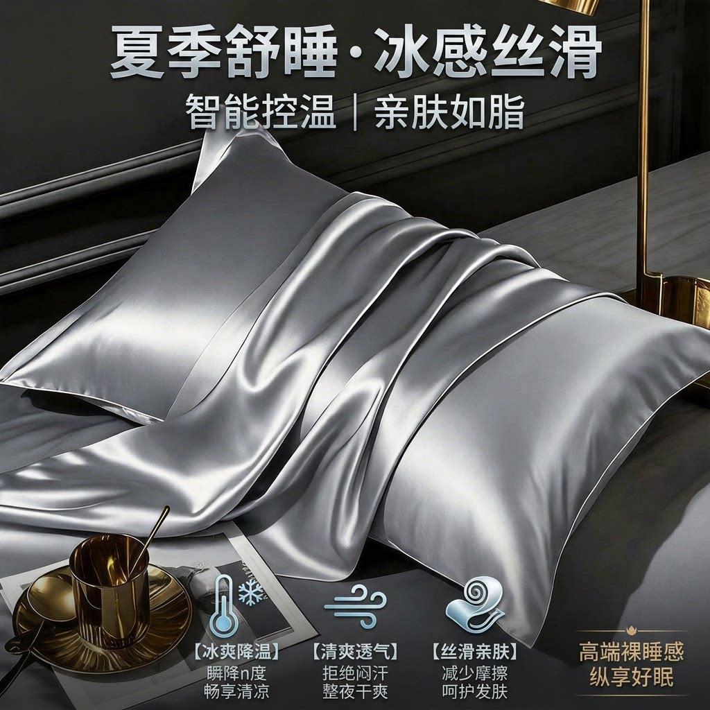 冰丝枕套单个装夏天水洗家用凉感枕头套48x74cm高级感双人夏天季