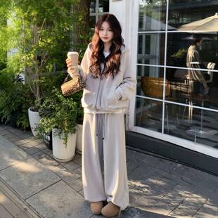 胖MM宽松显瘦卫衣阔腿裤 大码 两件套 女2025秋季 欧洲站连帽卫衣套装