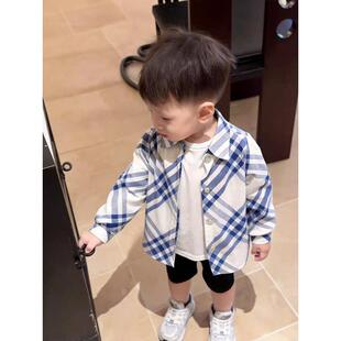 儿童衬衫男童长袖春季2026新款男宝痞帅风洋气藏蓝色外套男宝上衣