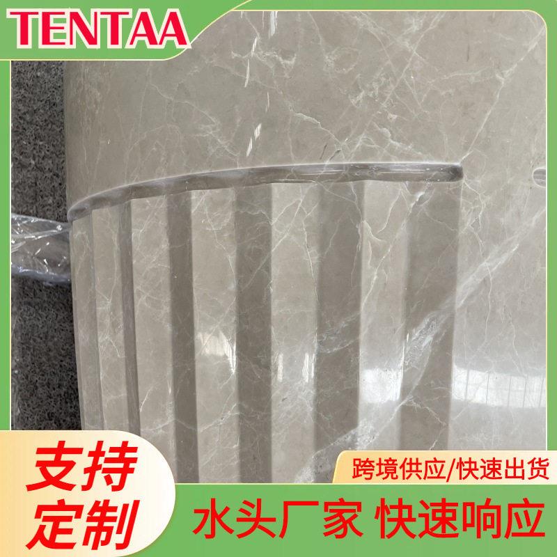 生产定制天然实心整石米黄色大理石洗手台石材台盆圆柱体台面图片