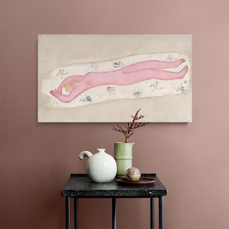 常玉装饰画 画碎花毯子上的裸女世界名画 画客厅玄关卧室床头挂画