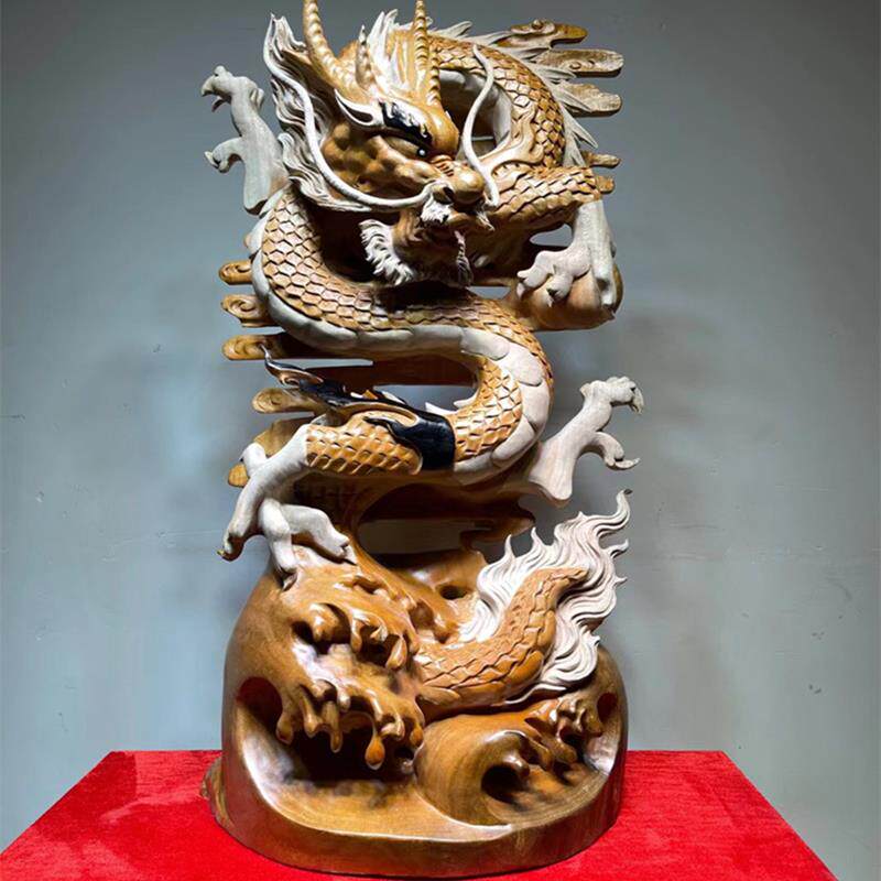 根雕木雕摆件祥龙龙龟玄武麒麟崖柏香樟木送礼家居办公乔迁工艺礼