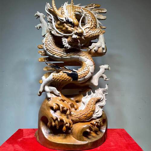 根雕木雕摆件祥龙龙龟玄武麒麟崖柏香樟木送礼家居办公乔迁工艺礼