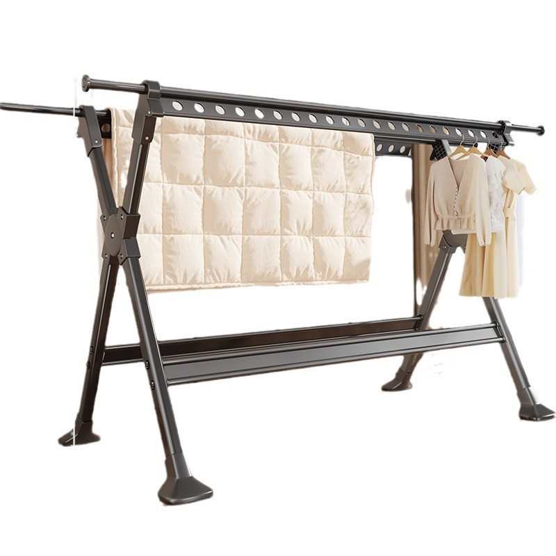 加粗铝合金家用可伸缩落地式晾衣架防风卧室阳台晒被子批发
