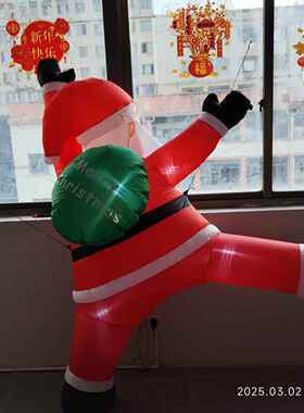 CEN2米爬墙老圣诞人气模绿色背圣诞老人充气气模圣包诞件户外摆气