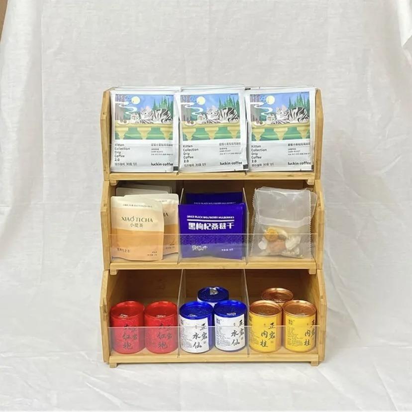 竹三层茶面收纳盒办木包公室书房桌置物HFU架茶水间分格咖包啡收
