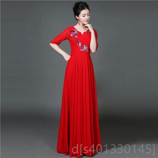高档新款合唱团演出大服装生女长裙学中老合唱礼服女长款年红歌舞