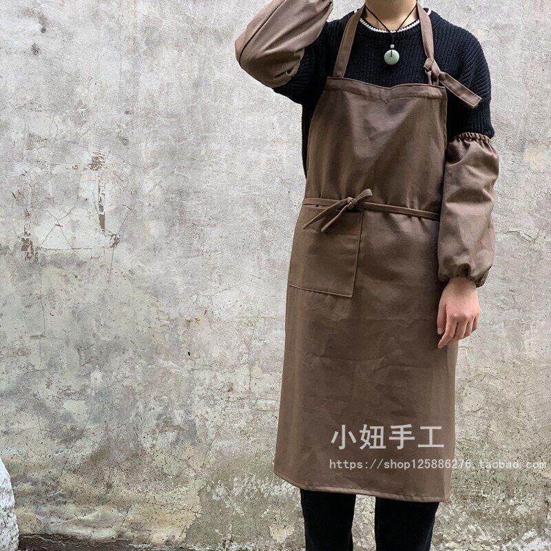 挂脖式围裙斜纹棉布咖啡厅西餐厅服务员军绿棕色灰色园艺超市男女