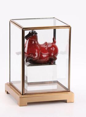 新中式红色陶瓷马摆件售楼处展示柜酒柜软装饰品茶室茶几托盘配饰