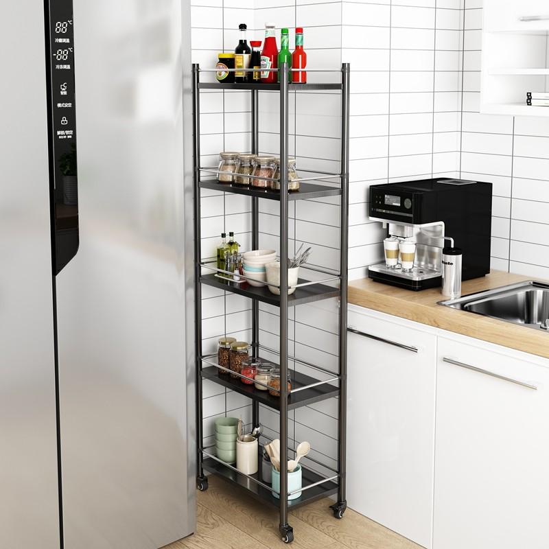 不锈钢厨房夹缝置物架落地多层可移动窄小型冰箱旁侧缝隙收圣之圣