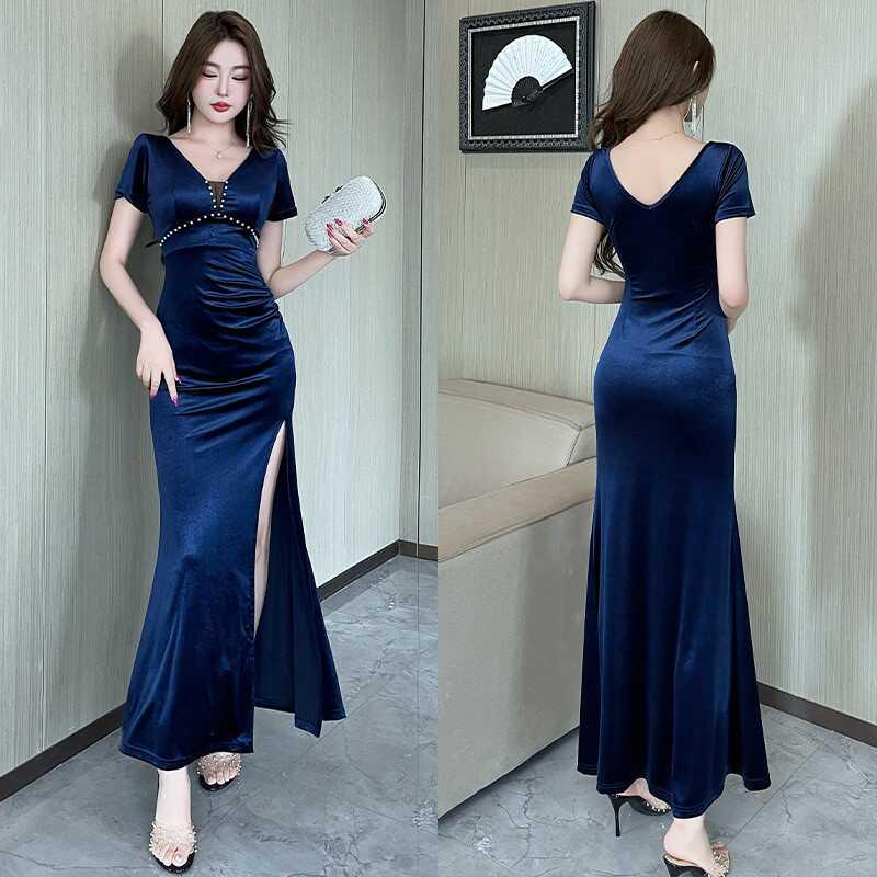 夜总店女装裙子性感工作服连衣裙足沐浴新款显瘦礼服低胸包臀长裙