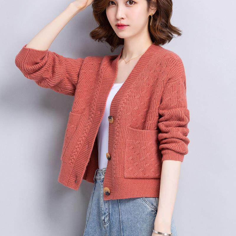 针织羊毛开衫外套女春秋外搭洋派小个子宽松加厚百搭小款短款毛衣