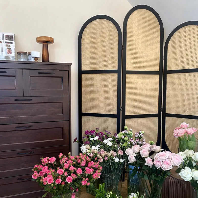 中式玄关屏中式客厅折叠藤编屏风家用房间折屏办公室折叠移动实木