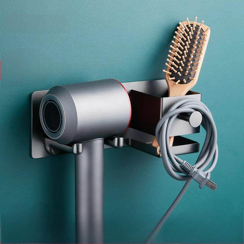 枪灰色不锈钢吹风机置物架免打孔浴室收纳架电吹风壁挂架风筒支架