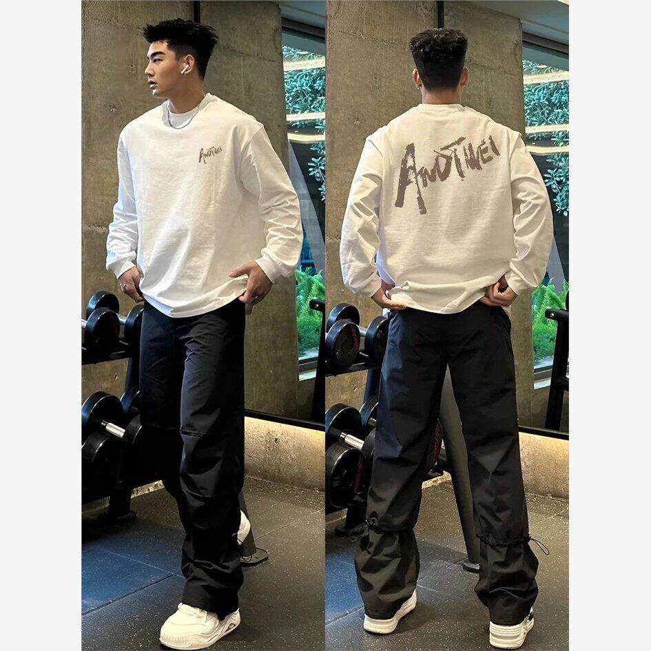 香港潮牌痞帅高级感英文长袖t恤男重磅纯棉休闲情侣上衣打底衫