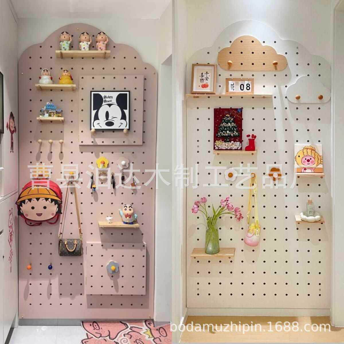 现做实洞洞WDS壁板玄关墙面置物圆架入户隔板收纳架墙上墙展木示