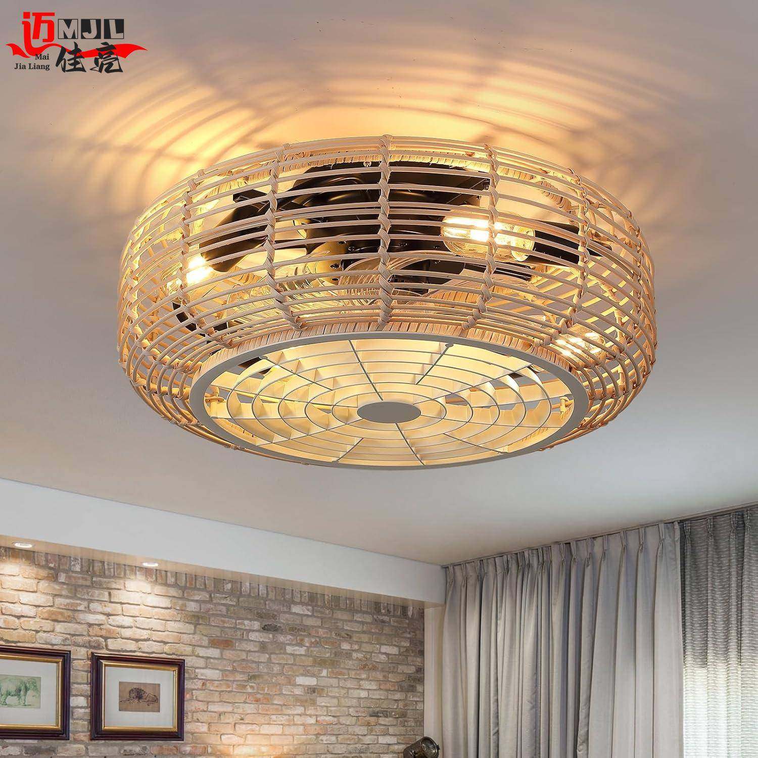 竹编北美北欧卧室餐厅吸顶风扇灯藤编笼式隐形吊扇灯专,机械设备,其他机械设备,淘宝优惠券,粉丝福利购,淘宝优惠卷