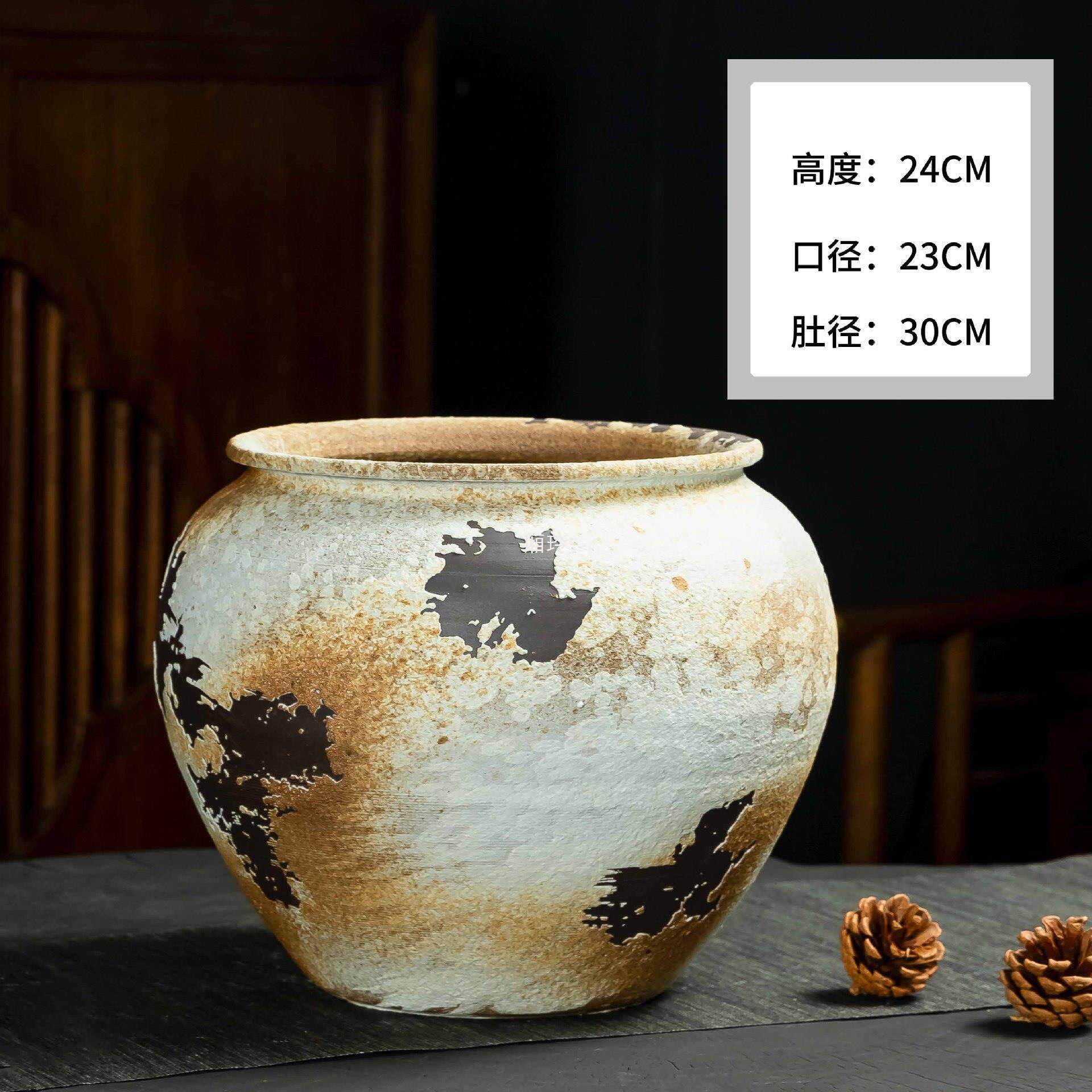 y培粗陶陶瓷大口花盆复古个性庭院&国风创意器盆摆件径客厅中花土