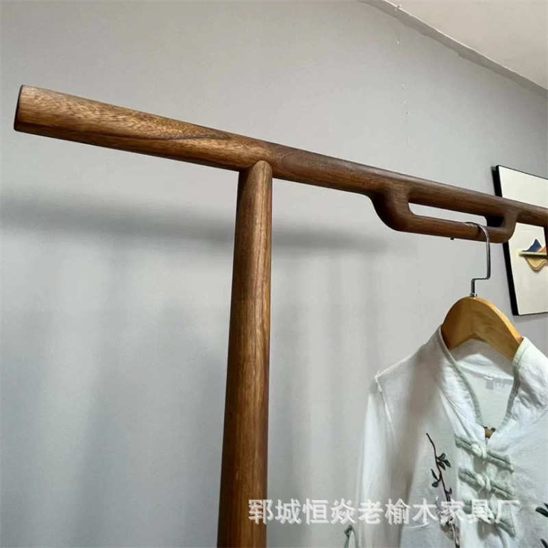老榆木衣帽架卧室落地式挂衣架两层抽屉收纳柜玄关收纳架入户鞋架