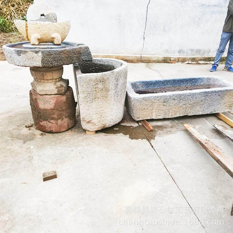 厂家定制民间老石器组合流水摆件老石槽石缸鱼缸创意老槽新用